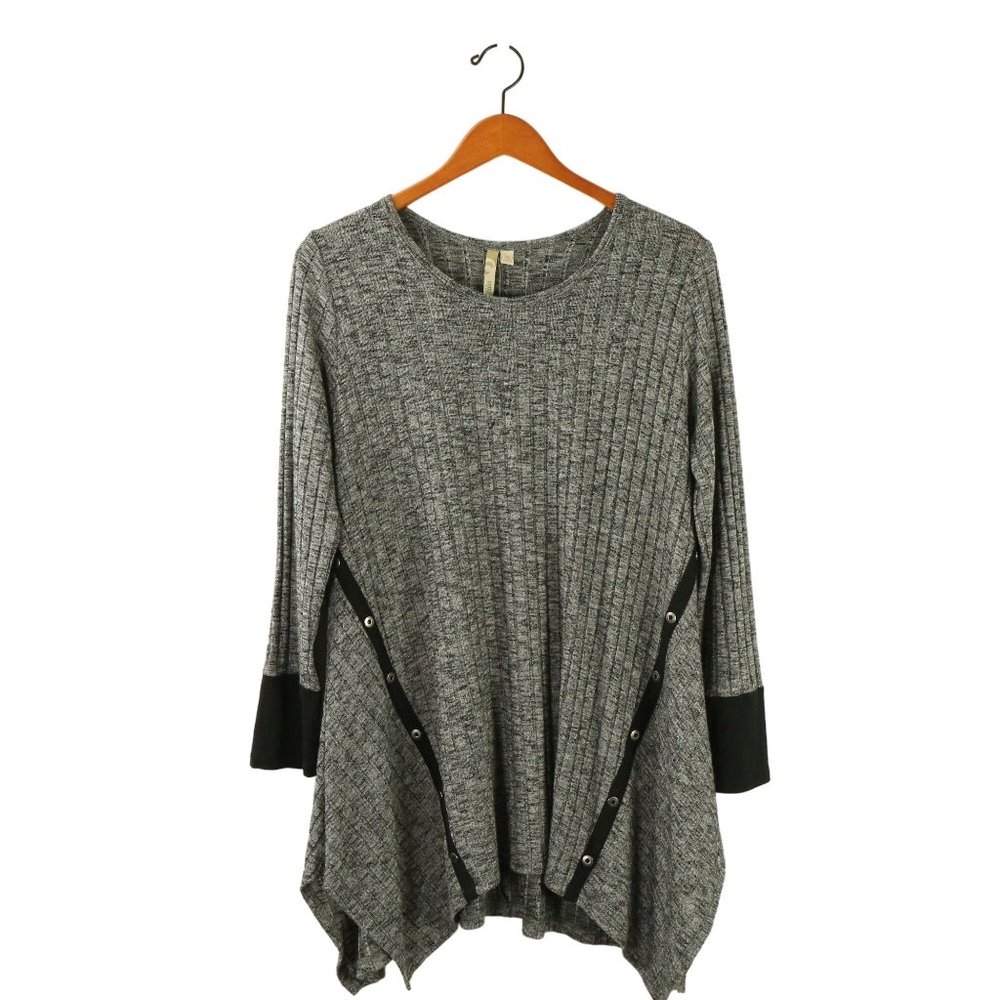 Comfy USA Randi Asymmetrical Hem Heather Gray Tunic Top M